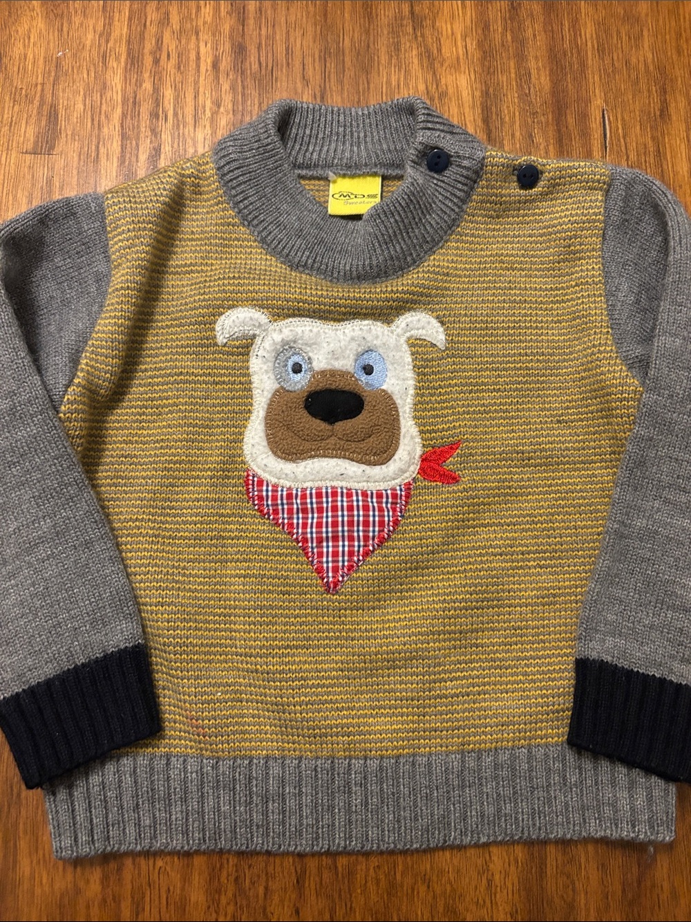 Mustard & Gray Dog with Bandana Appliqué Sweater kids 2T Faux Boden